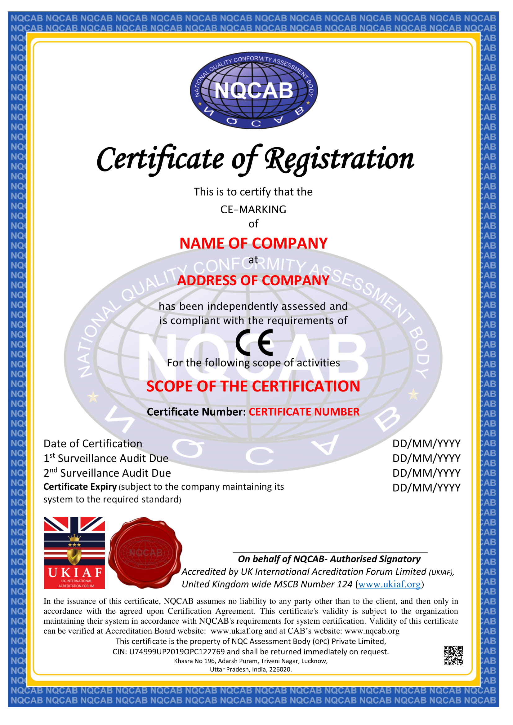 Sample Certificates NQCAB